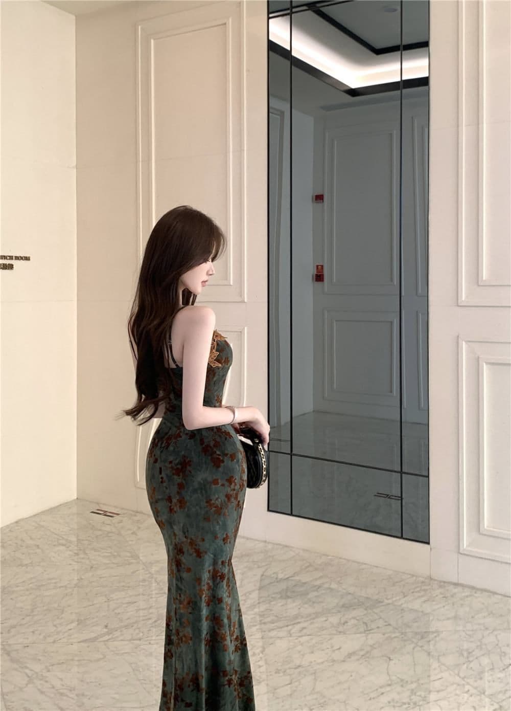 프랑스식 우아함 민소매 꽃무늬 드레스 섹시함 핫걸 몸매 가꾸기 허리 수축 슬림해 보이는 롱 스커트 고급 센스 품격 롱 스커트 상세 이미지 5