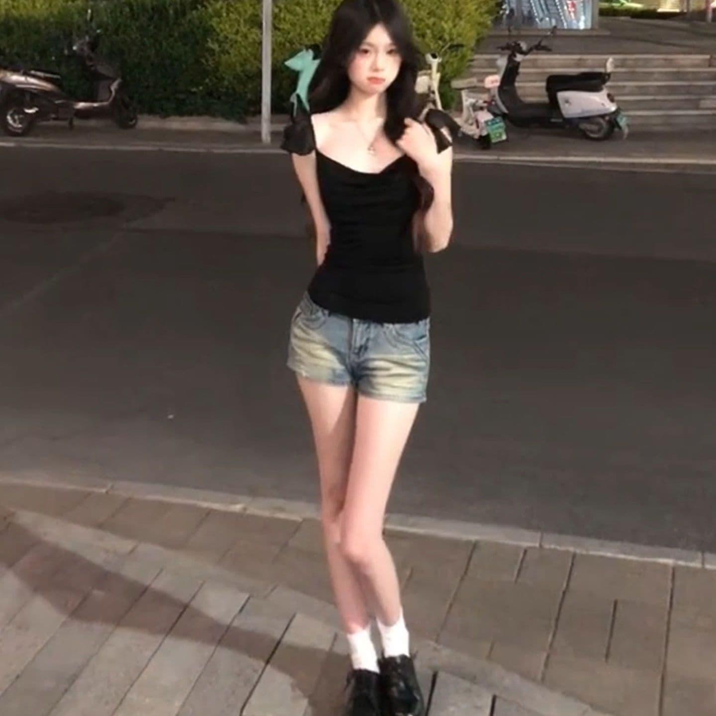 사람들 면 260 그램 순수한 욕망 바람 티셔츠 여성 여름 핫걸 망사 허리 수축 슬림해 보이는 디자인 센스 맨위 이미지 2