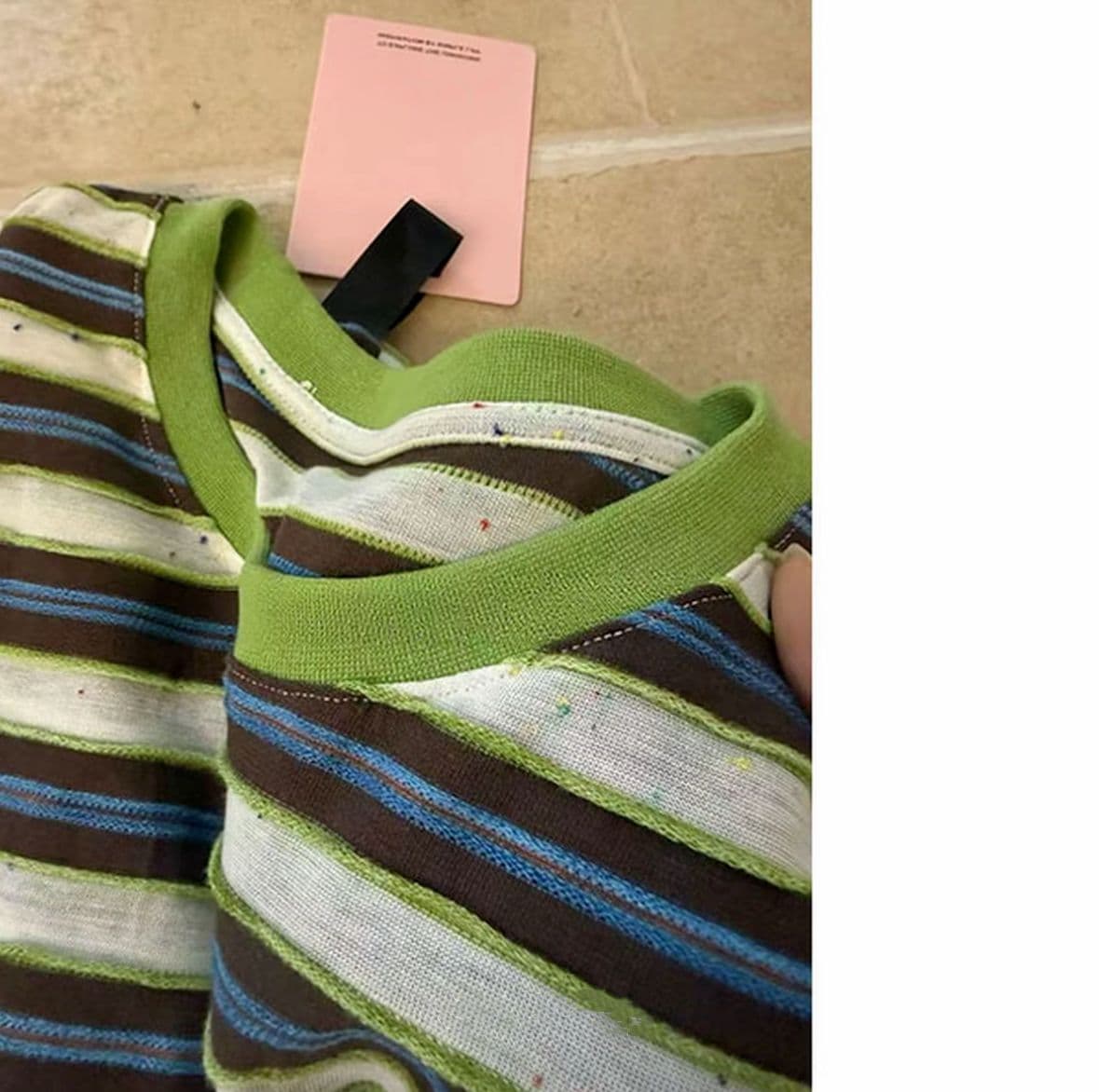 버터 과일 색상 일치 한 부서 느긋한 스트라이프 배색 반팔 티셔츠 여성 여름 와이드 느슨함 센스 맨위 상세 이미지 7