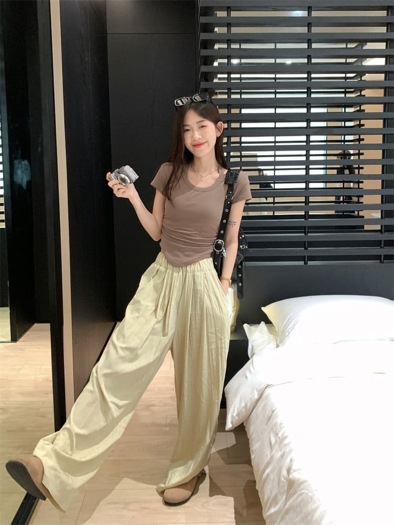 핫걸 레이스업 행침 목 반팔 긍정적 인 어깨 여성 티셔츠 여름 디자인 센스 불규칙 쇼트 스타일 맨위 상세 이미지 3