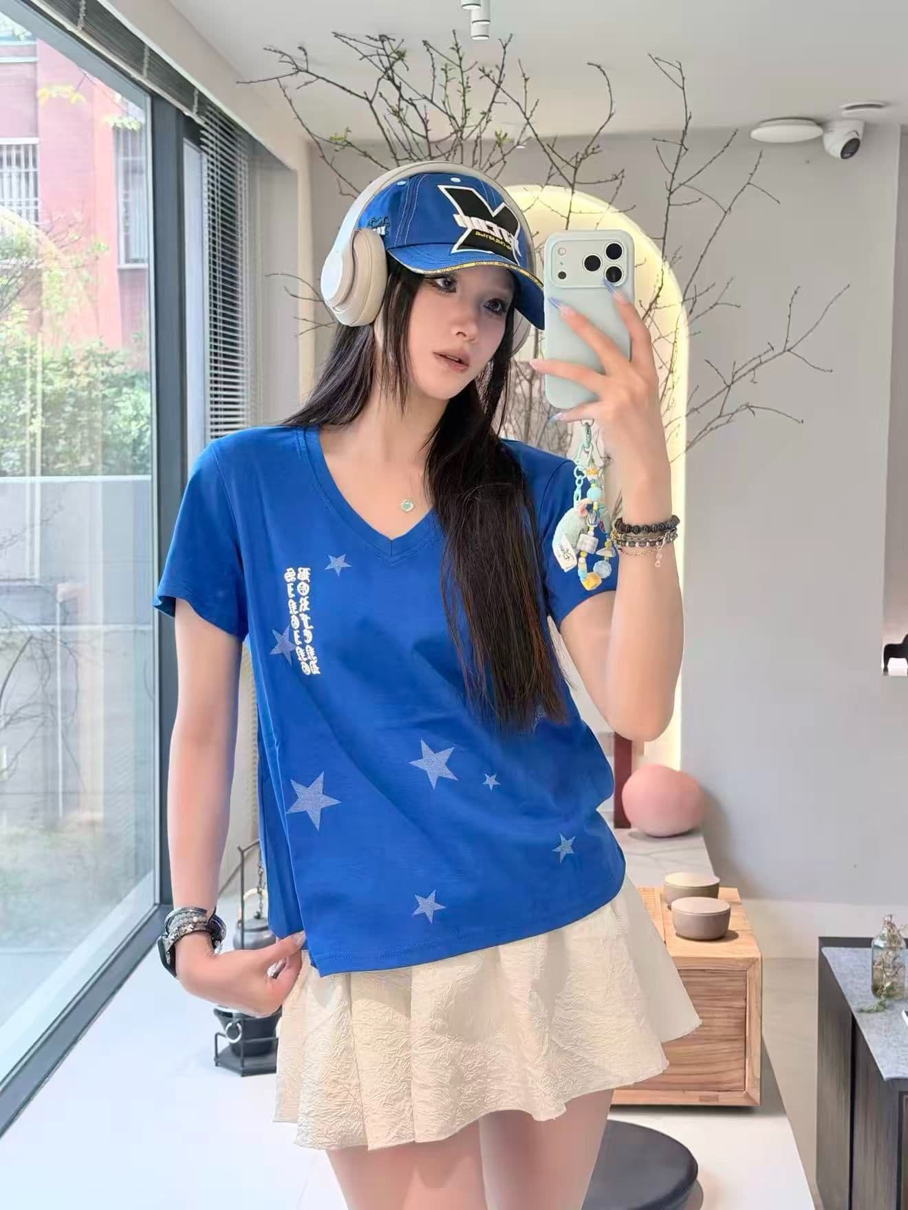 원본 것 아메리칸 레트로 형제 특별 바람 알파벳 프린트 V넥 반팔 티셔츠 여성 여름 루즈핏 맨위 상세 이미지 1