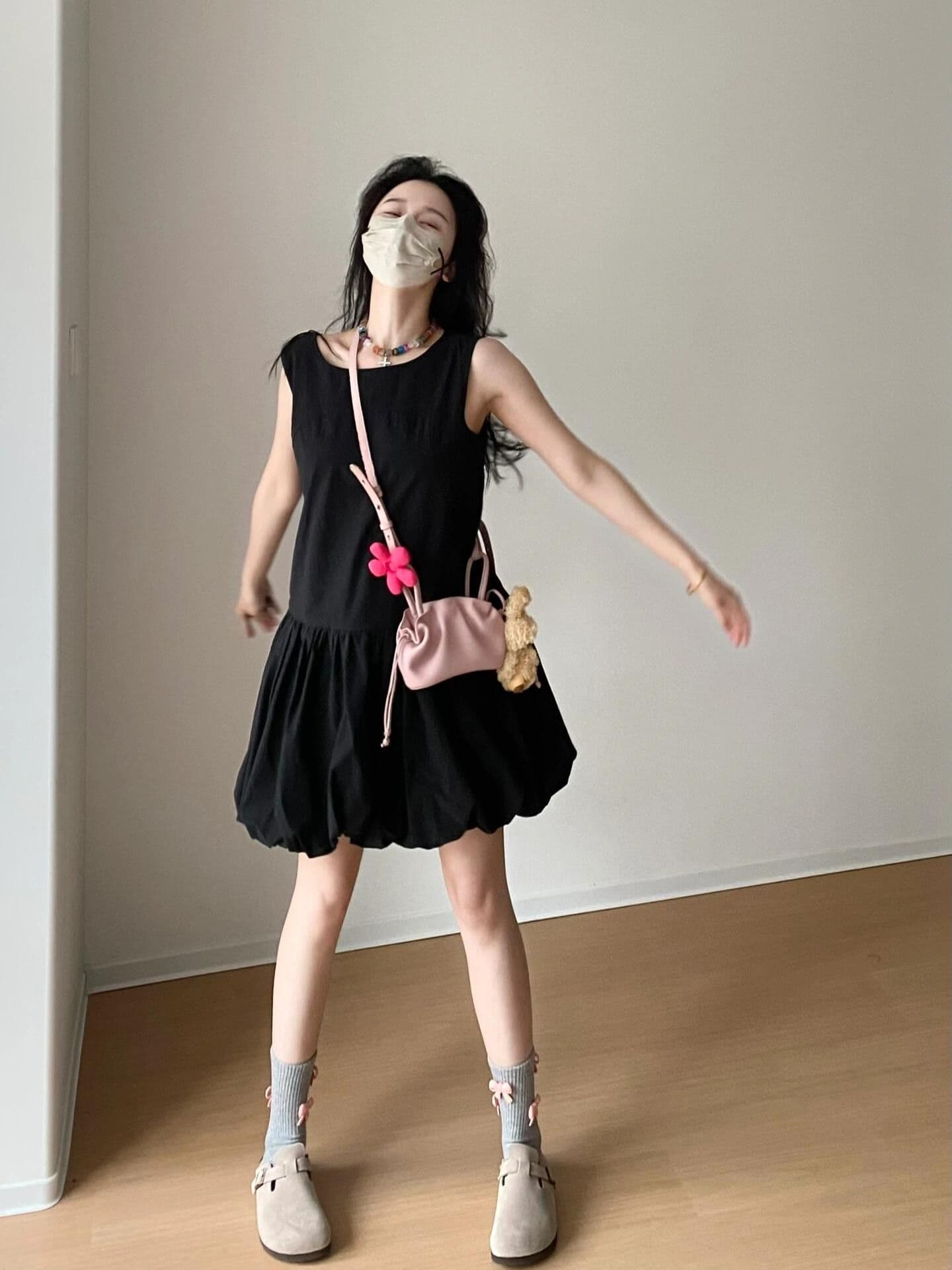 검정색 남쪽 법도 가짜 바람 드레스 2026 여름 새로운 그는 벤 바람 작은 검은 드레스 여성 짧은 허리 수축 작은 키 상세 이미지 4