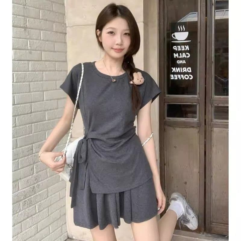 빅 사이즈 마이크로 지방 mm 여름 미니멀리즘 캐주얼 디자인 센스 스트랩 반팔 패션 품격 루즈핏 반바지 튀김 거리 세트 여성 이미지 4