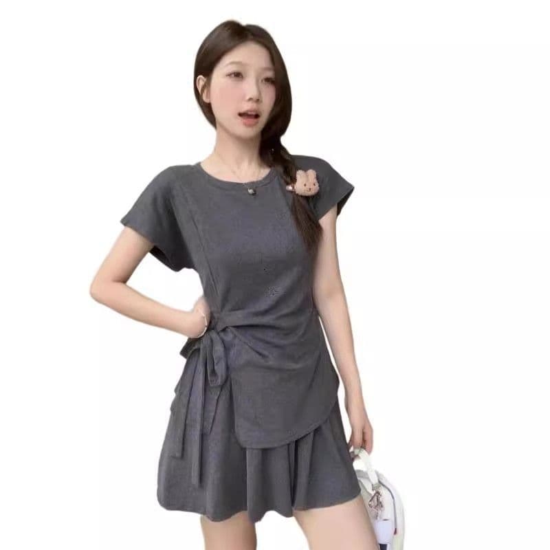 빅 사이즈 마이크로 지방 mm 여름 미니멀리즘 캐주얼 디자인 센스 스트랩 반팔 패션 품격 루즈핏 반바지 튀김 거리 세트 여성 이미지 5