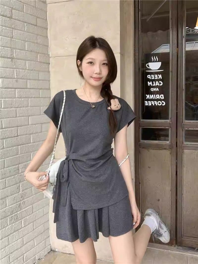 빅 사이즈 마이크로 지방 mm 여름 미니멀리즘 캐주얼 디자인 센스 스트랩 반팔 패션 품격 루즈핏 반바지 튀김 거리 세트 여성 상세 이미지 4