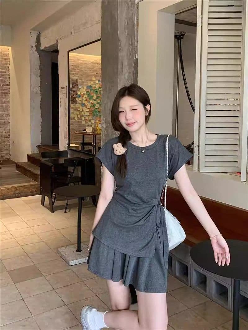 빅 사이즈 마이크로 지방 mm 여름 미니멀리즘 캐주얼 디자인 센스 스트랩 반팔 패션 품격 루즈핏 반바지 튀김 거리 세트 여성 상세 이미지 5