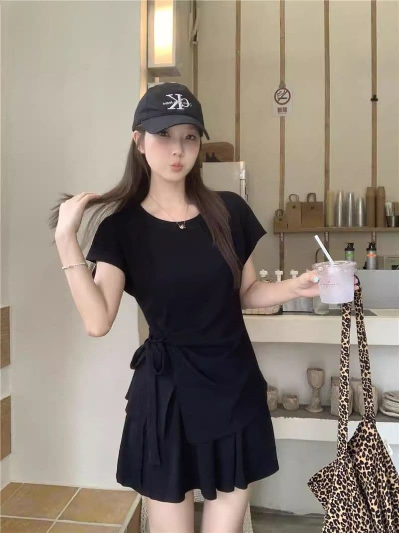 빅 사이즈 마이크로 지방 mm 여름 미니멀리즘 캐주얼 디자인 센스 스트랩 반팔 패션 품격 루즈핏 반바지 튀김 거리 세트 여성 상세 이미지 14