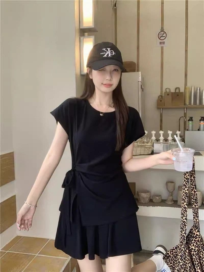 빅 사이즈 마이크로 지방 mm 여름 미니멀리즘 캐주얼 디자인 센스 스트랩 반팔 패션 품격 루즈핏 반바지 튀김 거리 세트 여성 상세 이미지 15