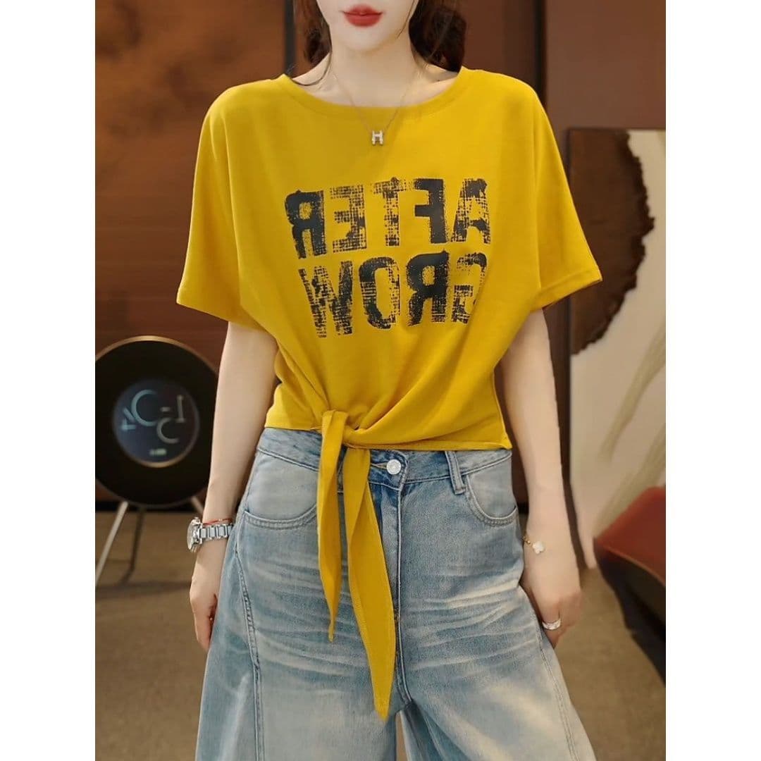 순면 알파벳 프린트 스트랩 반팔 티셔츠 여성 봄 여름 새로운 루즈핏 슬림해 보이는 다용도 맨위 여성 상세 이미지 1