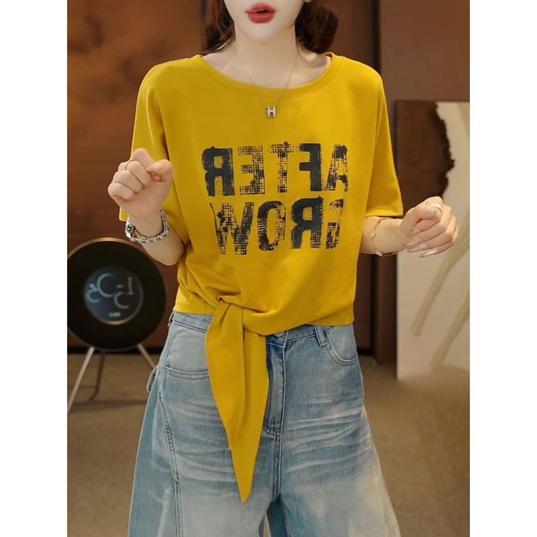 순면 알파벳 프린트 스트랩 반팔 티셔츠 여성 봄 여름 새로운 루즈핏 슬림해 보이는 다용도 맨위 여성 상세 이미지 2
