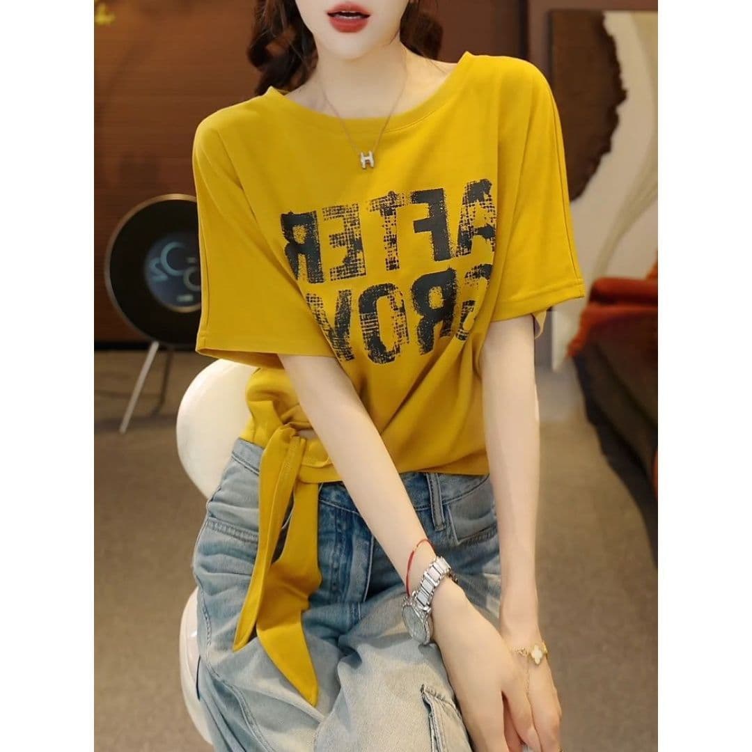순면 알파벳 프린트 스트랩 반팔 티셔츠 여성 봄 여름 새로운 루즈핏 슬림해 보이는 다용도 맨위 여성 상세 이미지 3