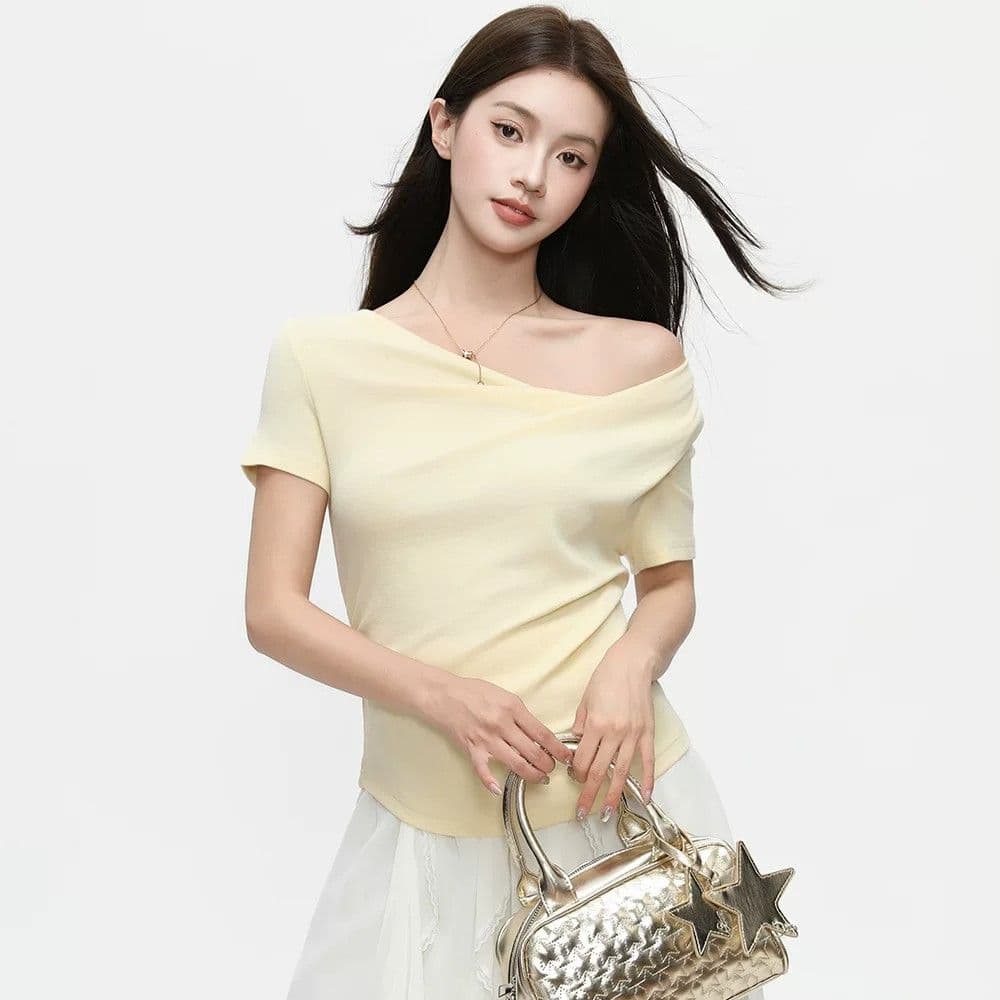 라이 경기 서울 주간 실크 불규칙 반소매 Chic 고유 한 디자인 센스 흔들다 칼라 셔츠 여성 여름 반팔 상세 이미지 13