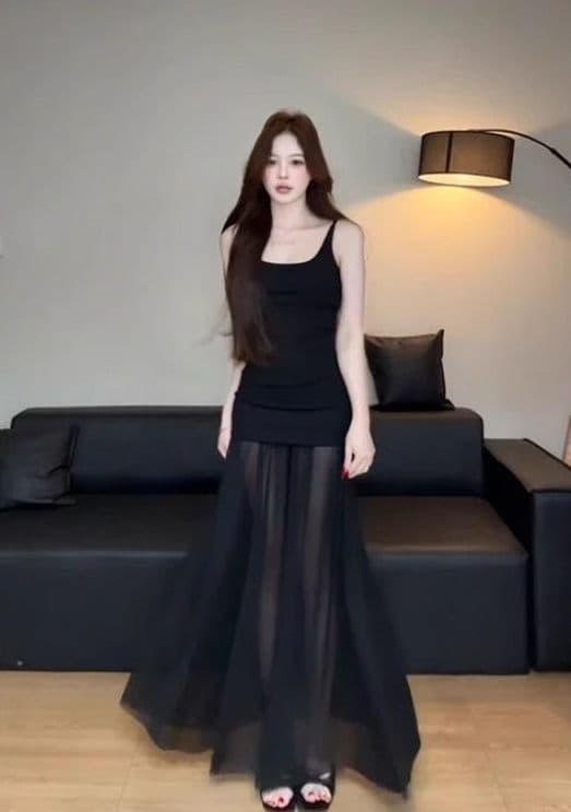 진짜 크기 예술 망사 패치워크 니트 슬립 드레스 여성 순수한 욕망 오프숄더 백리스 허리 수축 드레스 상세 이미지 3