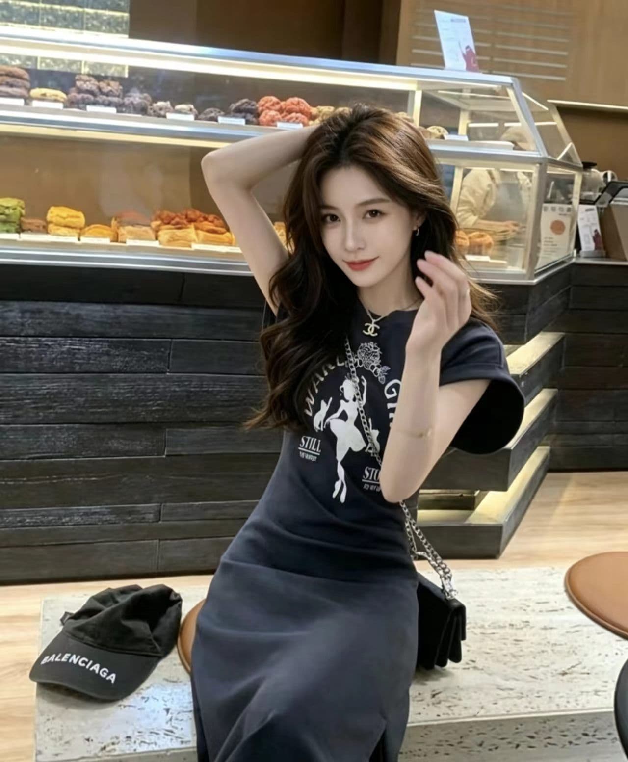 캐주얼 슬림해 보이는 프린트 여성 드레스 여름 새로운 품격 디자인 센스 작은 대중 트임 허리 수축 타이트 스커트 티셔츠 치마 이미지 3