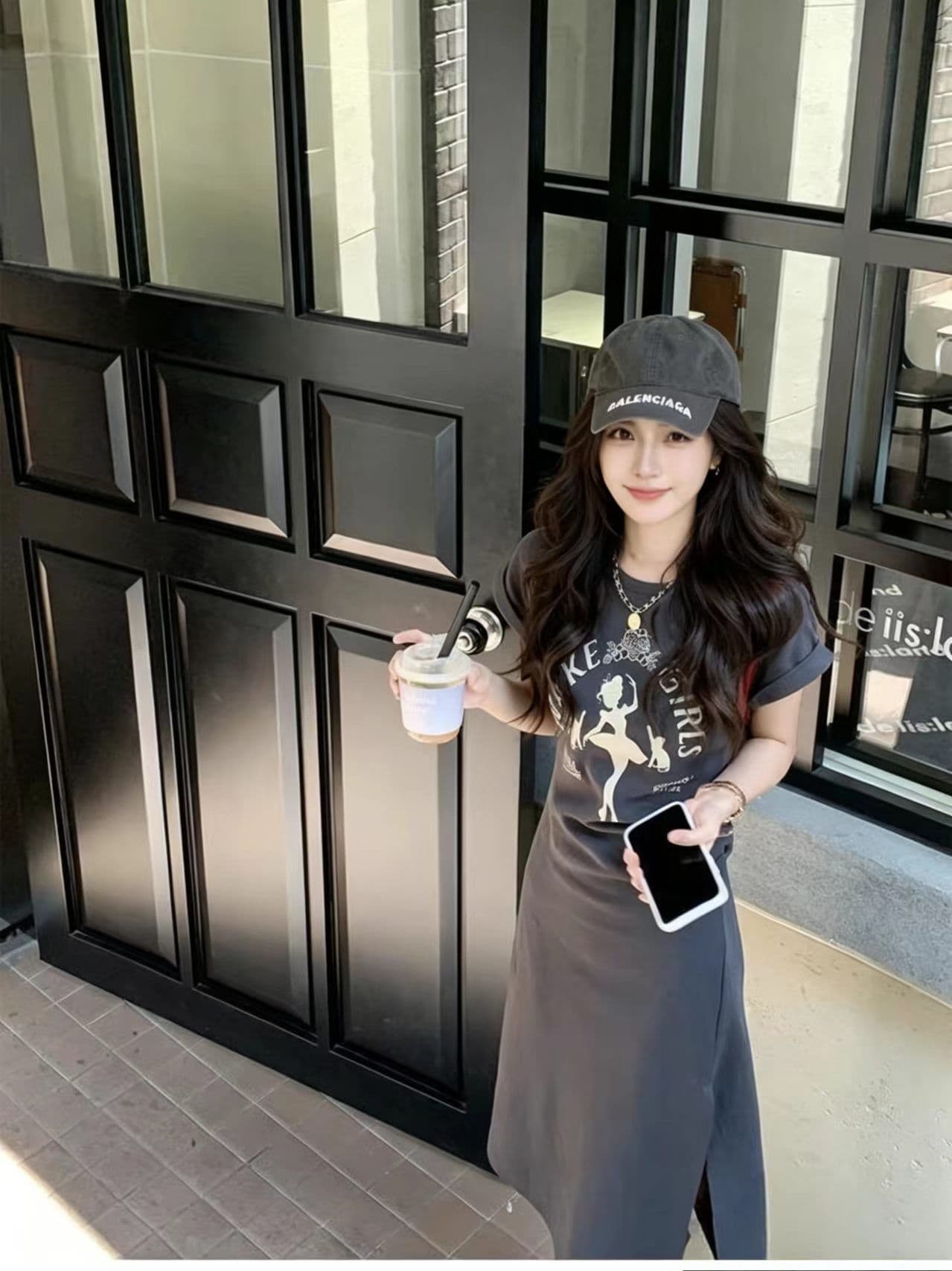 캐주얼 슬림해 보이는 프린트 여성 드레스 여름 새로운 품격 디자인 센스 작은 대중 트임 허리 수축 타이트 스커트 티셔츠 치마 상세 이미지 2