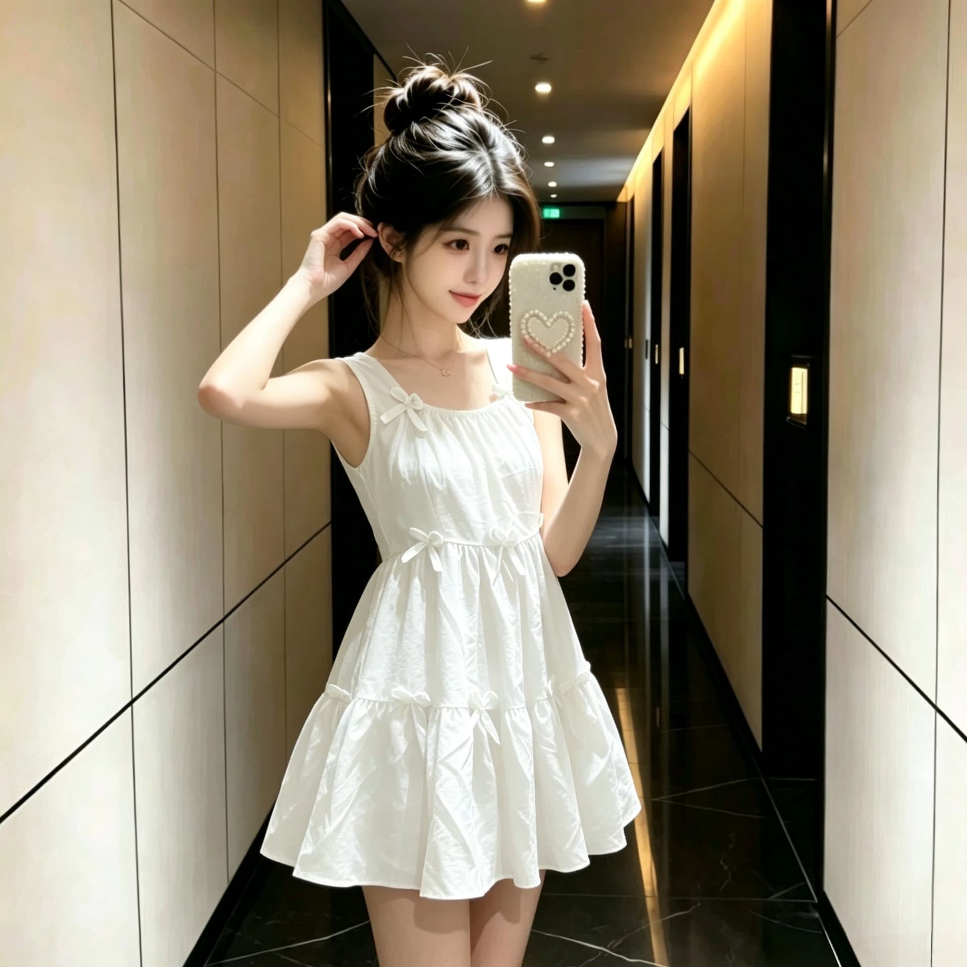 달콤함 나비 매듭 황색 조끼 슬립 여성 드레스 여름 2025 새로운 루즈핏 퍼프 미니 스커트 이미지 3
