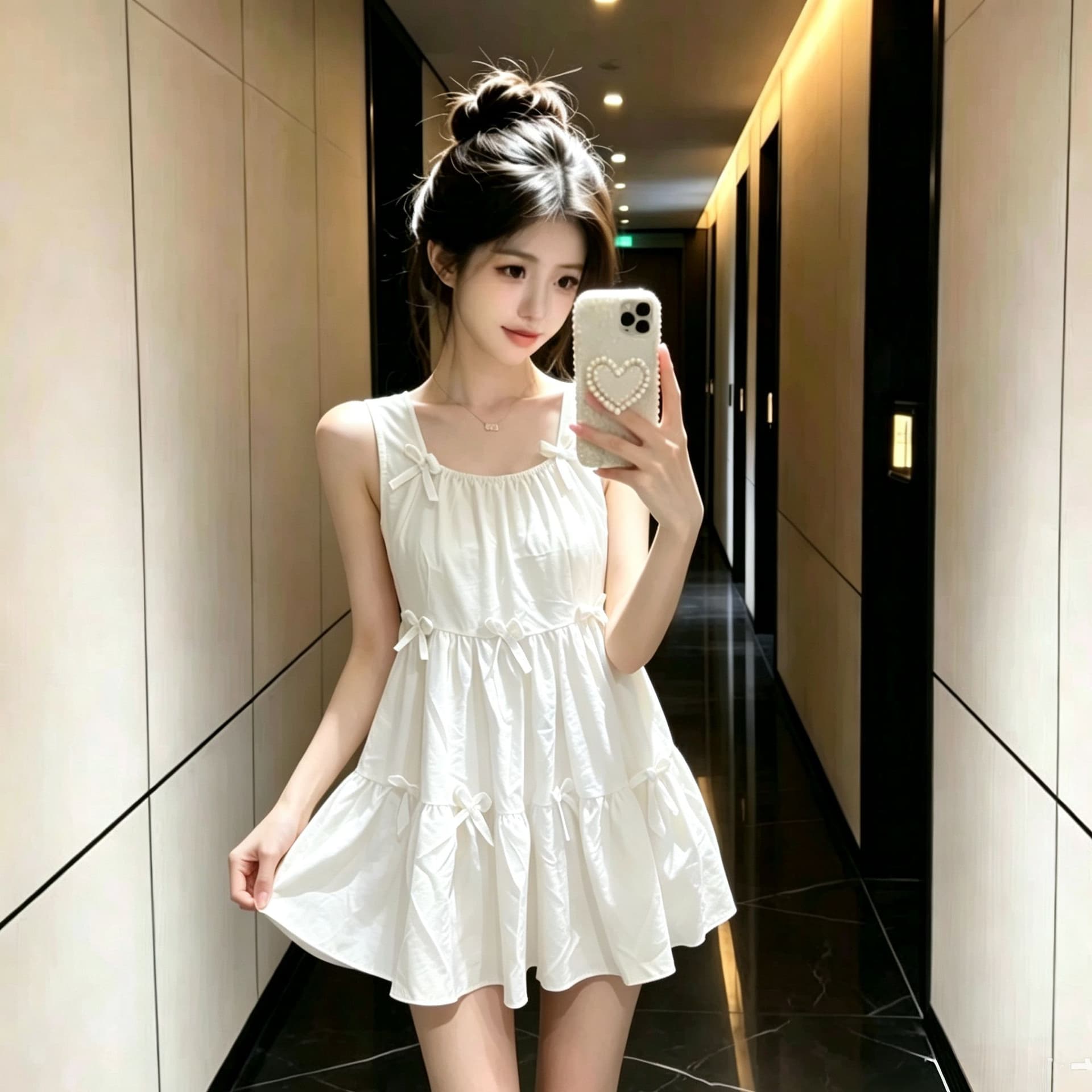 달콤함 나비 매듭 황색 조끼 슬립 여성 드레스 여름 2025 새로운 루즈핏 퍼프 미니 스커트 이미지 4