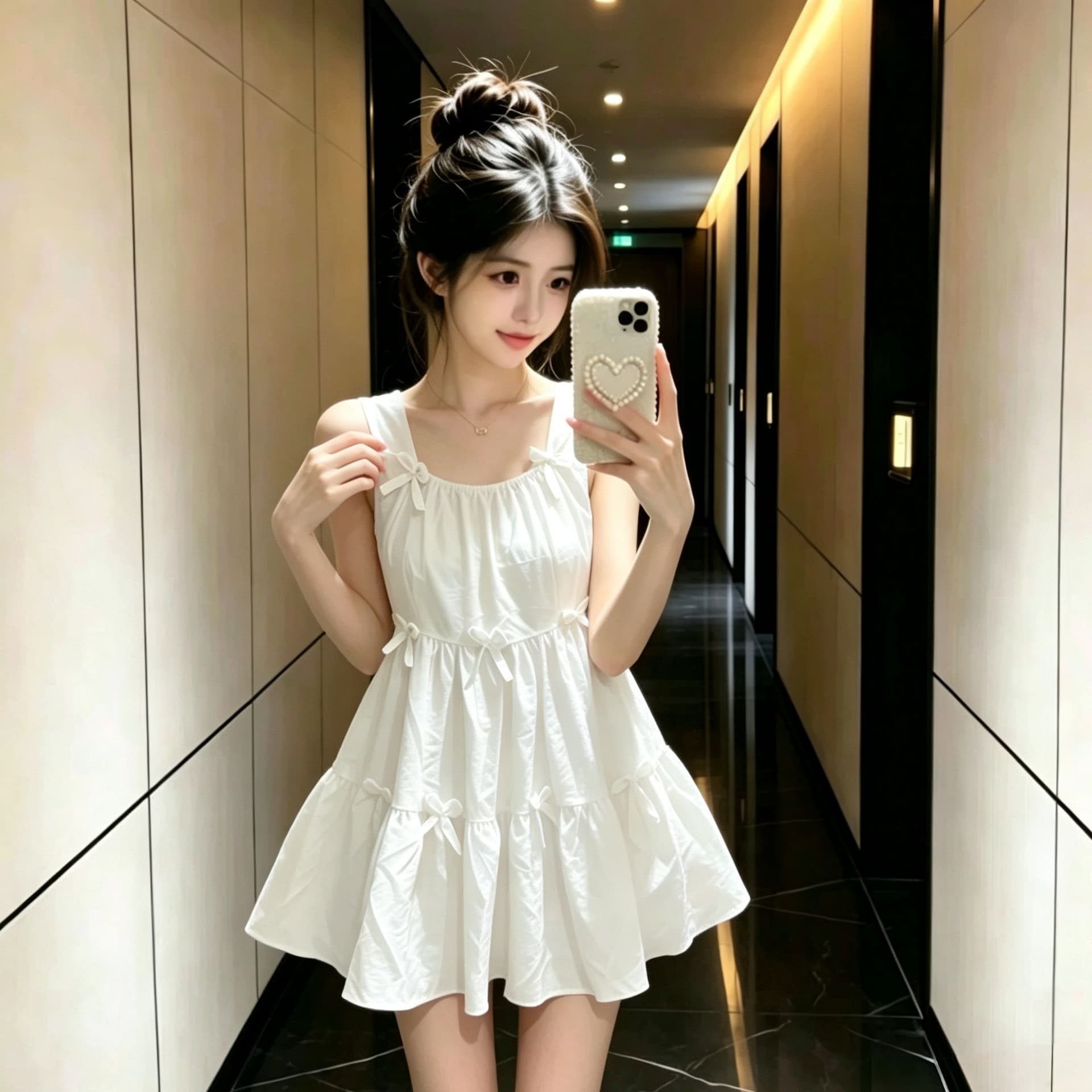 달콤함 나비 매듭 황색 조끼 슬립 여성 드레스 여름 2025 새로운 루즈핏 퍼프 미니 스커트 상세 이미지 2