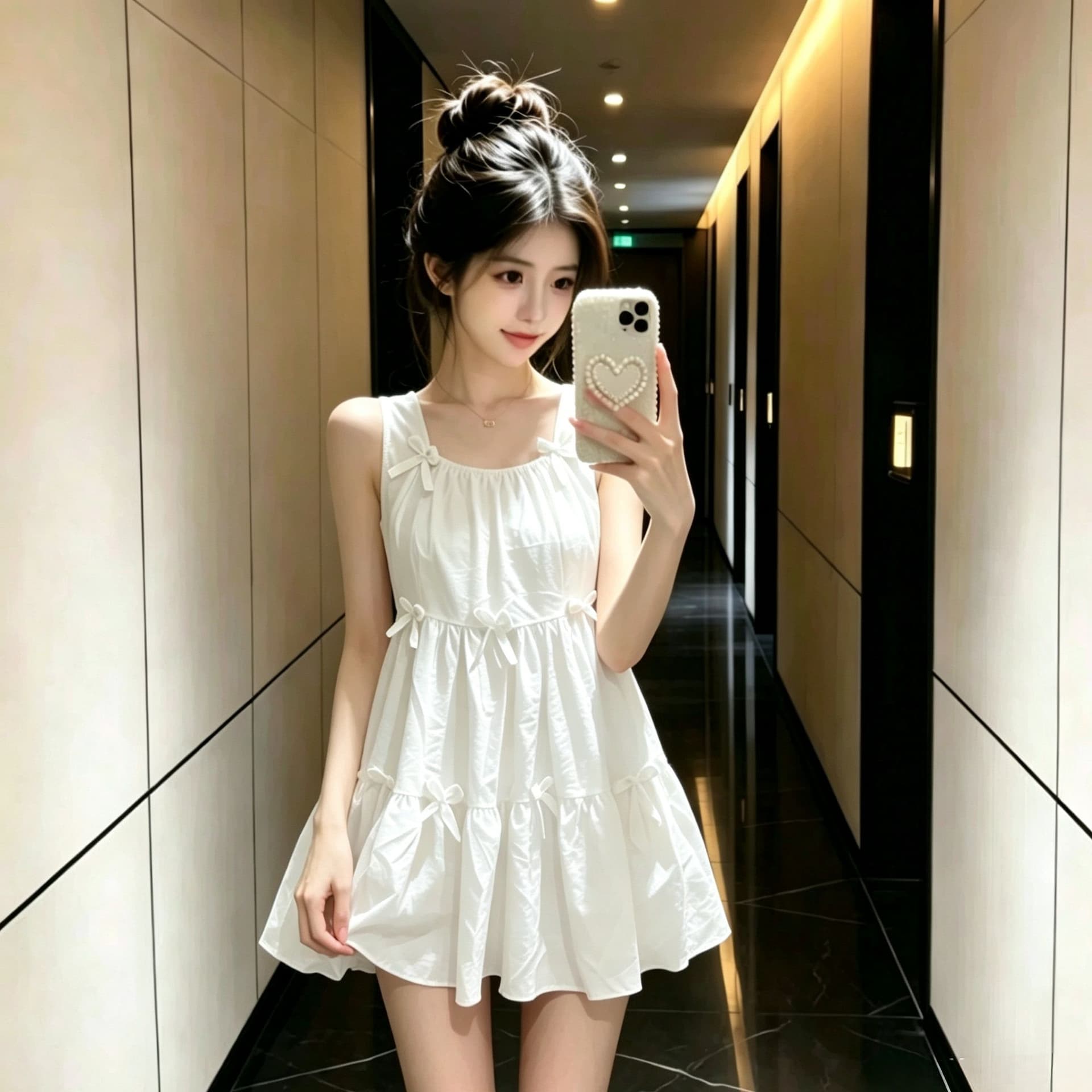 달콤함 나비 매듭 황색 조끼 슬립 여성 드레스 여름 2025 새로운 루즈핏 퍼프 미니 스커트 상세 이미지 5