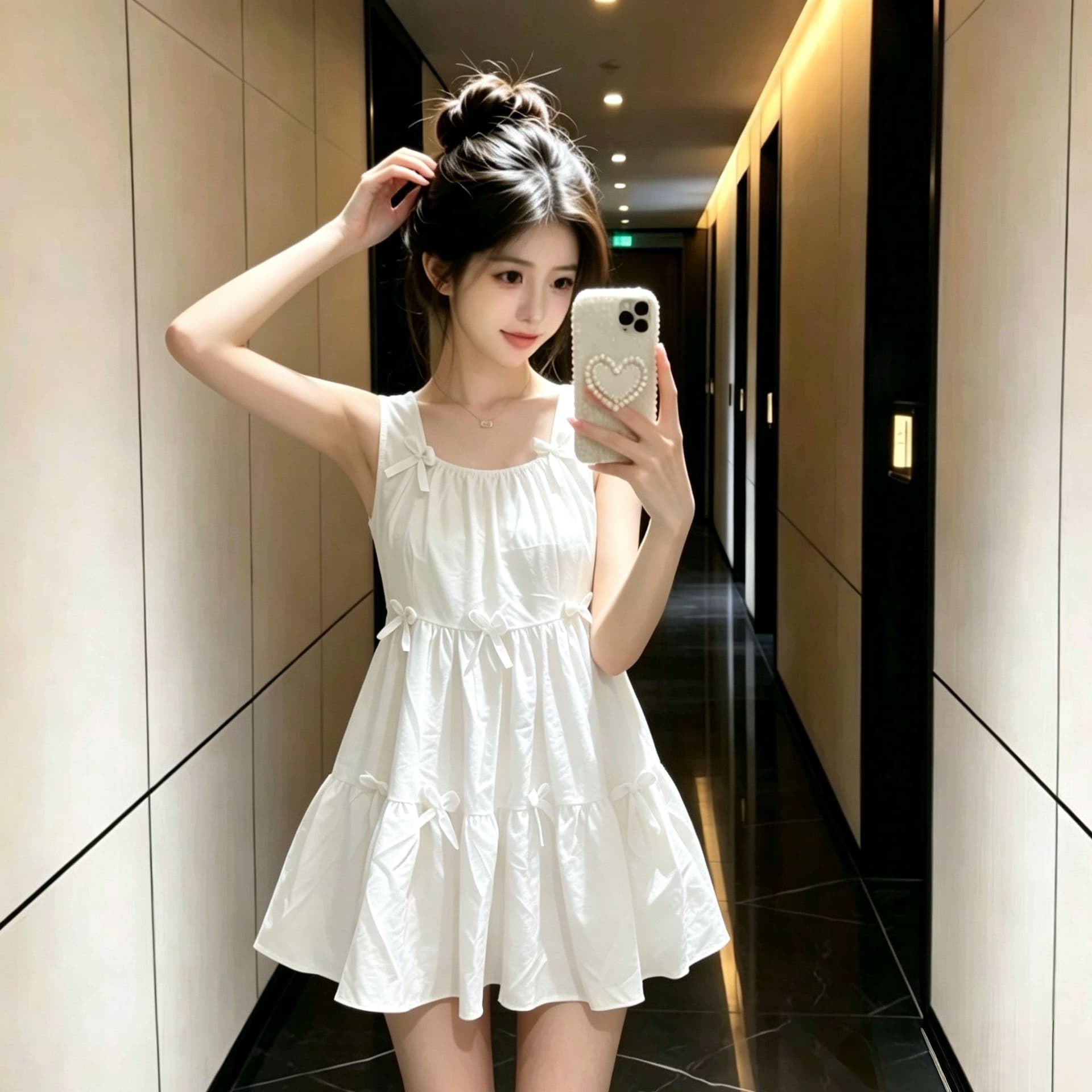 달콤함 나비 매듭 황색 조끼 슬립 여성 드레스 여름 2025 새로운 루즈핏 퍼프 미니 스커트 상세 이미지 6