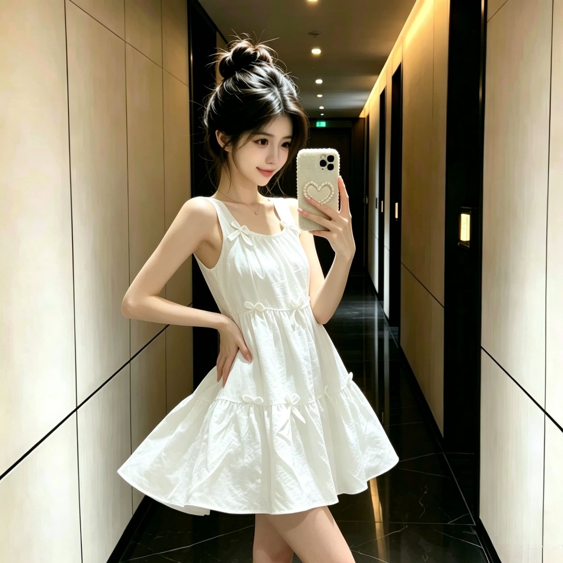 달콤함 나비 매듭 황색 조끼 슬립 여성 드레스 여름 2025 새로운 루즈핏 퍼프 미니 스커트 상세 이미지 8