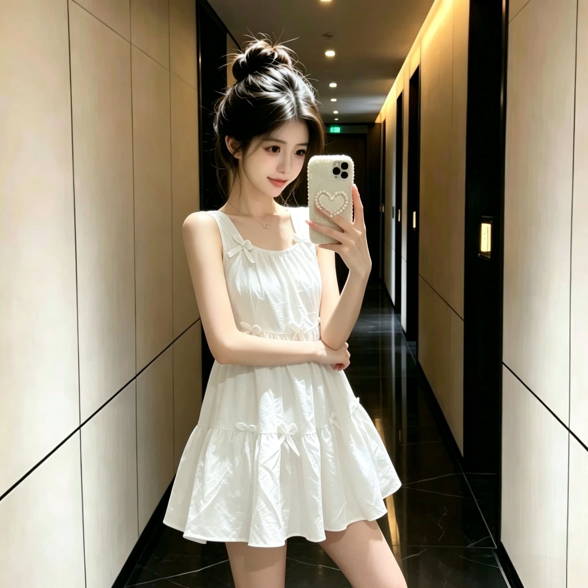 달콤함 나비 매듭 황색 조끼 슬립 여성 드레스 여름 2025 새로운 루즈핏 퍼프 미니 스커트 상세 이미지 12