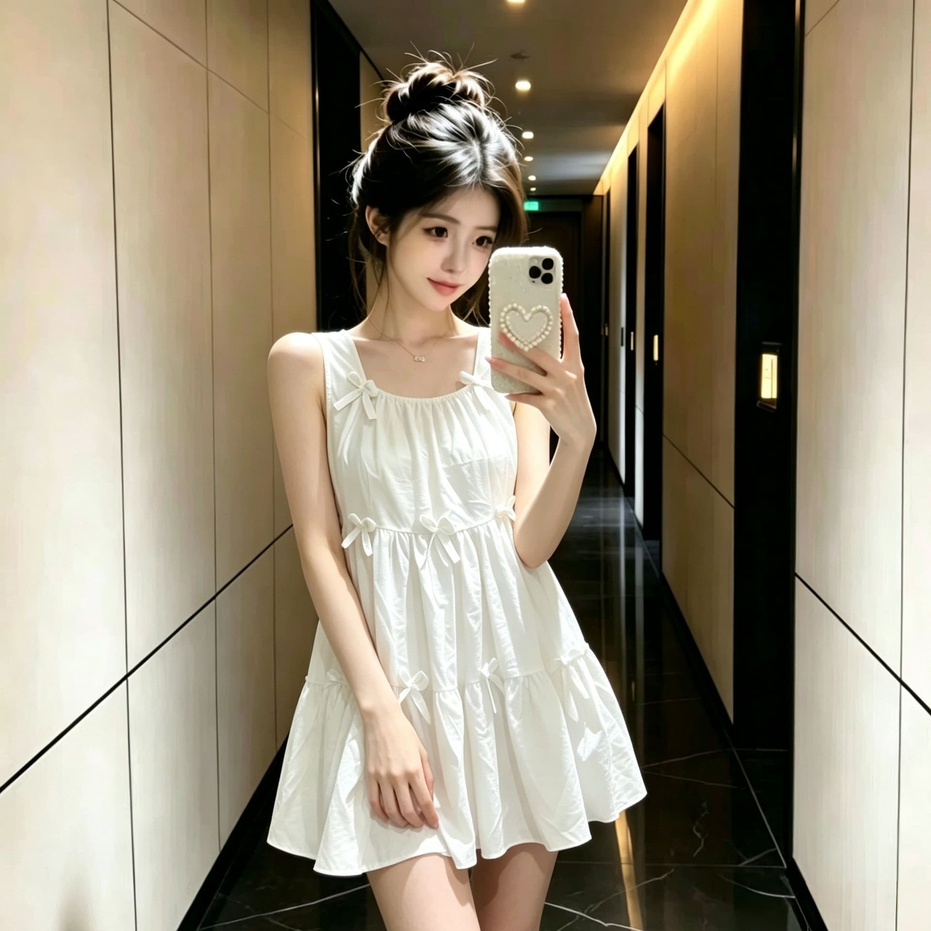 달콤함 나비 매듭 황색 조끼 슬립 여성 드레스 여름 2025 새로운 루즈핏 퍼프 미니 스커트 상세 이미지 14