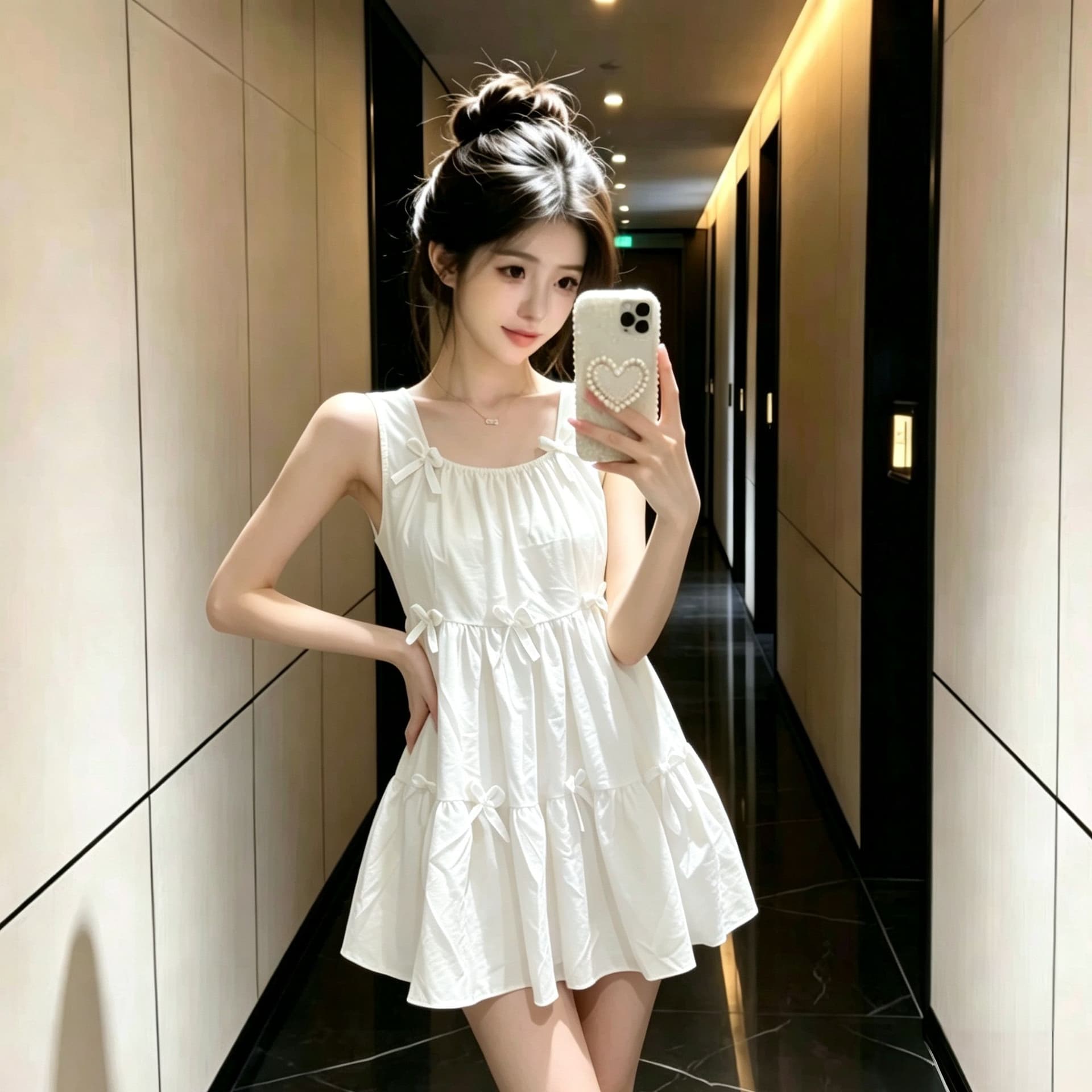 달콤함 나비 매듭 황색 조끼 슬립 여성 드레스 여름 2025 새로운 루즈핏 퍼프 미니 스커트 상세 이미지 16