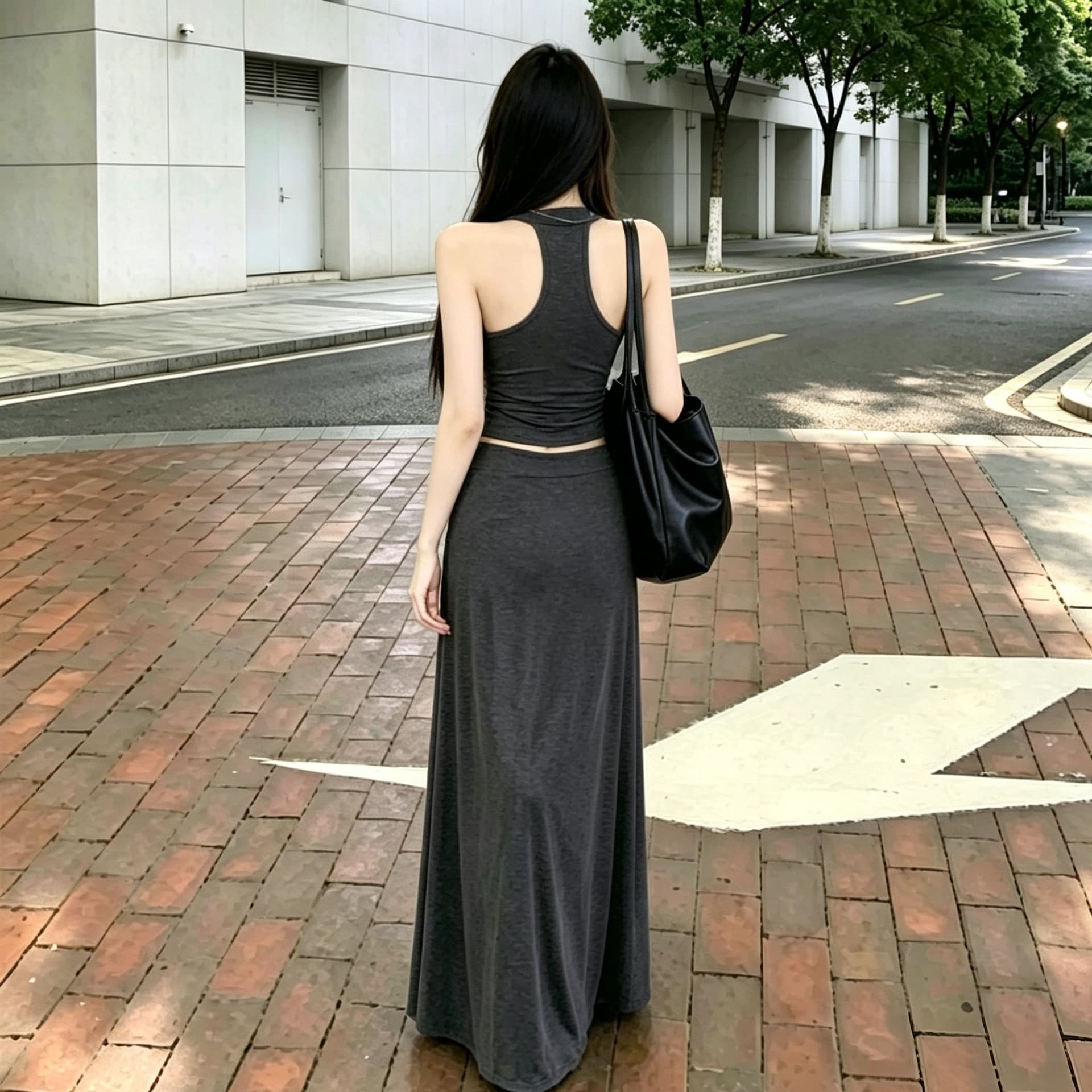 한 부서 순수한 욕망 핫걸 행침 목 V넥 비틀림 조끼 여성 슬림해 보이는 표지 넓적 다리 도루 센스 롱 코트 반신 스커트 투피스 세트 이미지 4