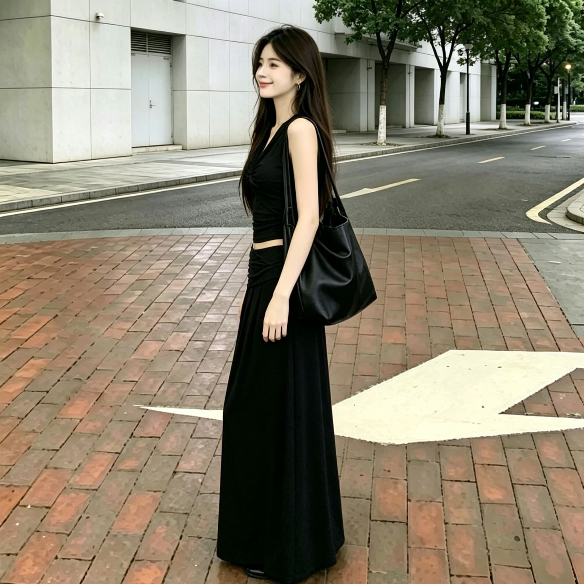 한 부서 순수한 욕망 핫걸 행침 목 V넥 비틀림 조끼 여성 슬림해 보이는 표지 넓적 다리 도루 센스 롱 코트 반신 스커트 투피스 세트 상세 이미지 5