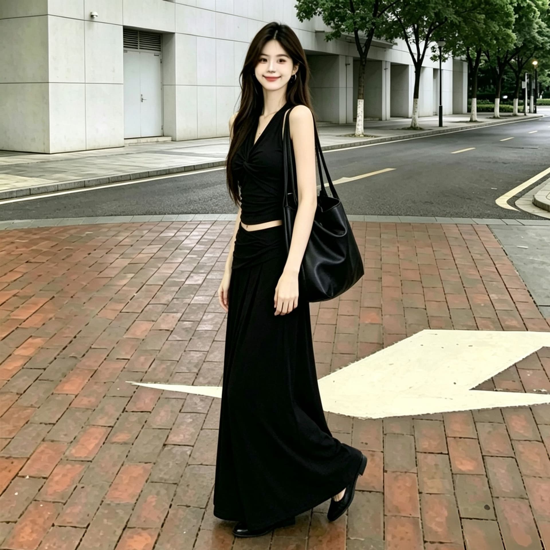한 부서 순수한 욕망 핫걸 행침 목 V넥 비틀림 조끼 여성 슬림해 보이는 표지 넓적 다리 도루 센스 롱 코트 반신 스커트 투피스 세트 상세 이미지 18
