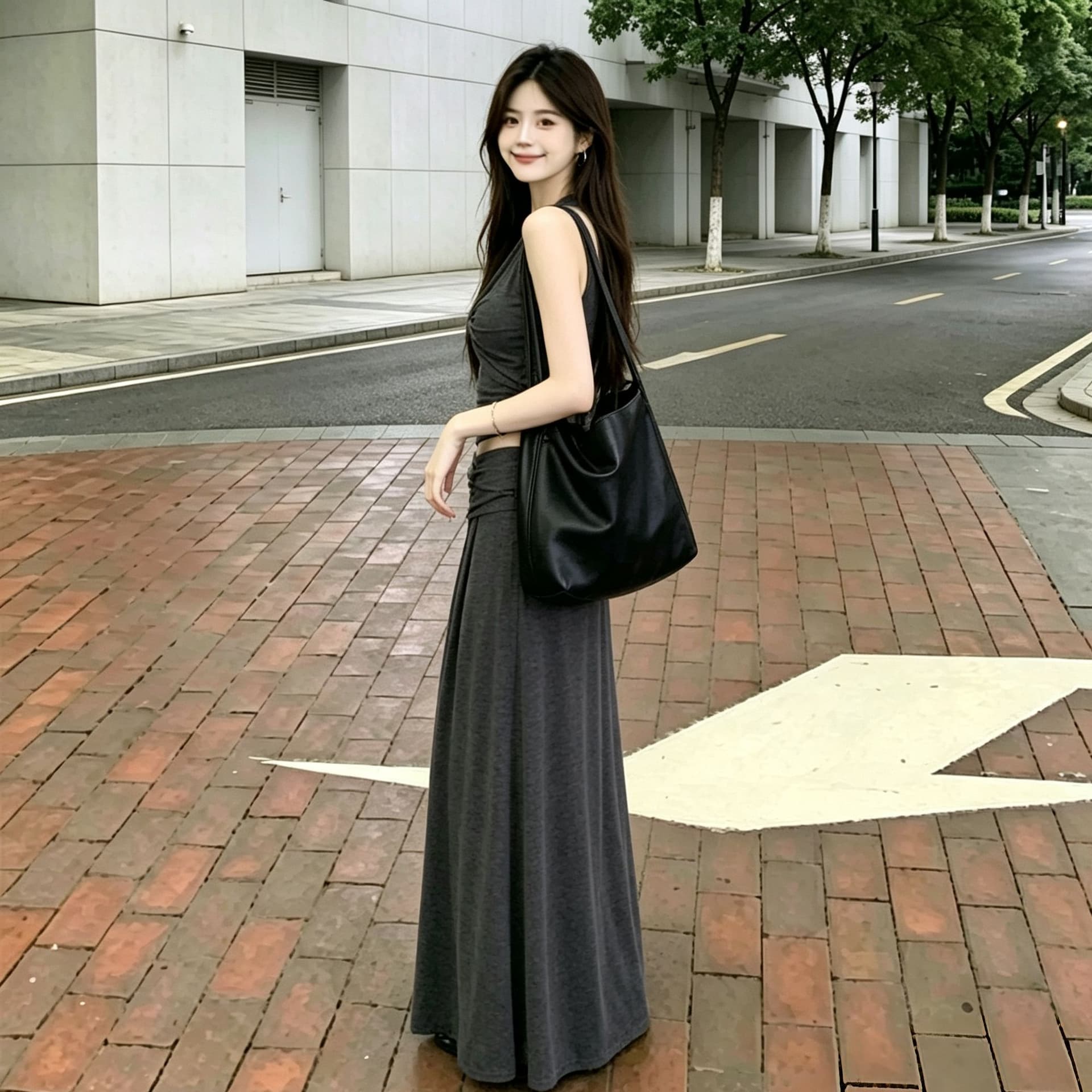 한 부서 순수한 욕망 핫걸 행침 목 V넥 비틀림 조끼 여성 슬림해 보이는 표지 넓적 다리 도루 센스 롱 코트 반신 스커트 투피스 세트 상세 이미지 21