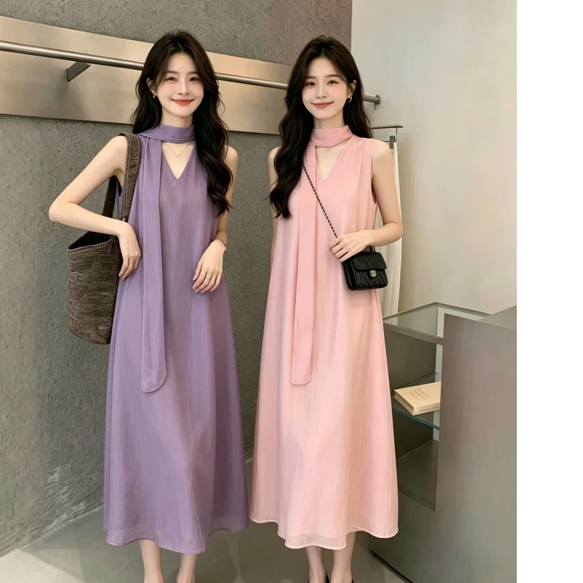 2026 레트로 패션 여름 다용도 디스플레이 풀오버 휴가 캐주얼 민소매 드레스 리본 치마 칼라 대 조끼 이미지 4