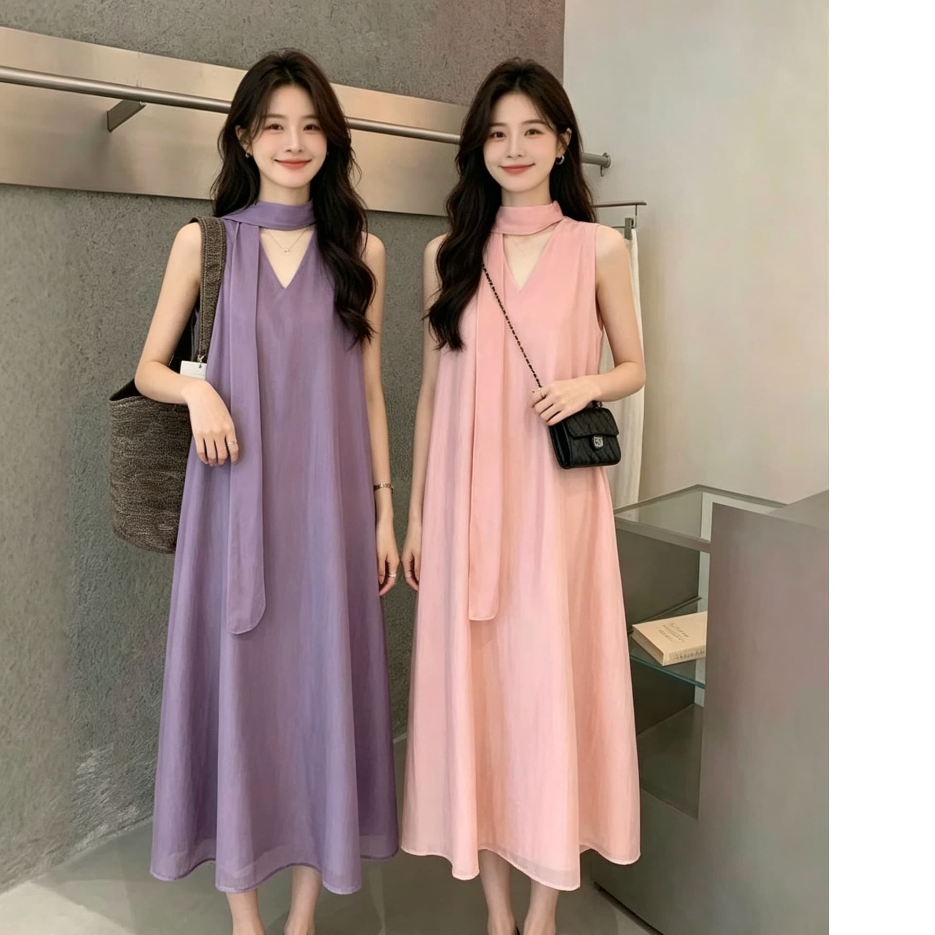 2026 레트로 패션 여름 다용도 디스플레이 풀오버 휴가 캐주얼 민소매 드레스 리본 치마 칼라 대 조끼 이미지 3