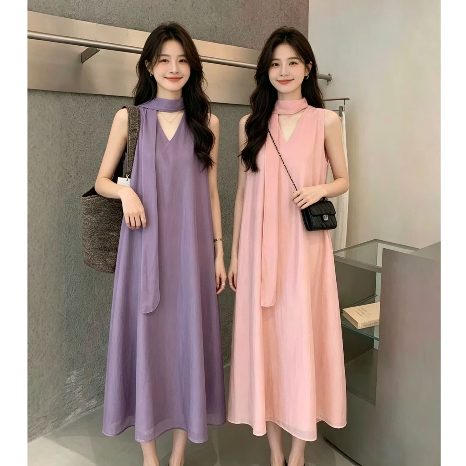 2026 레트로 패션 여름 다용도 디스플레이 풀오버 휴가 캐주얼 민소매 드레스 리본 치마 칼라 대 조끼 이미지 5