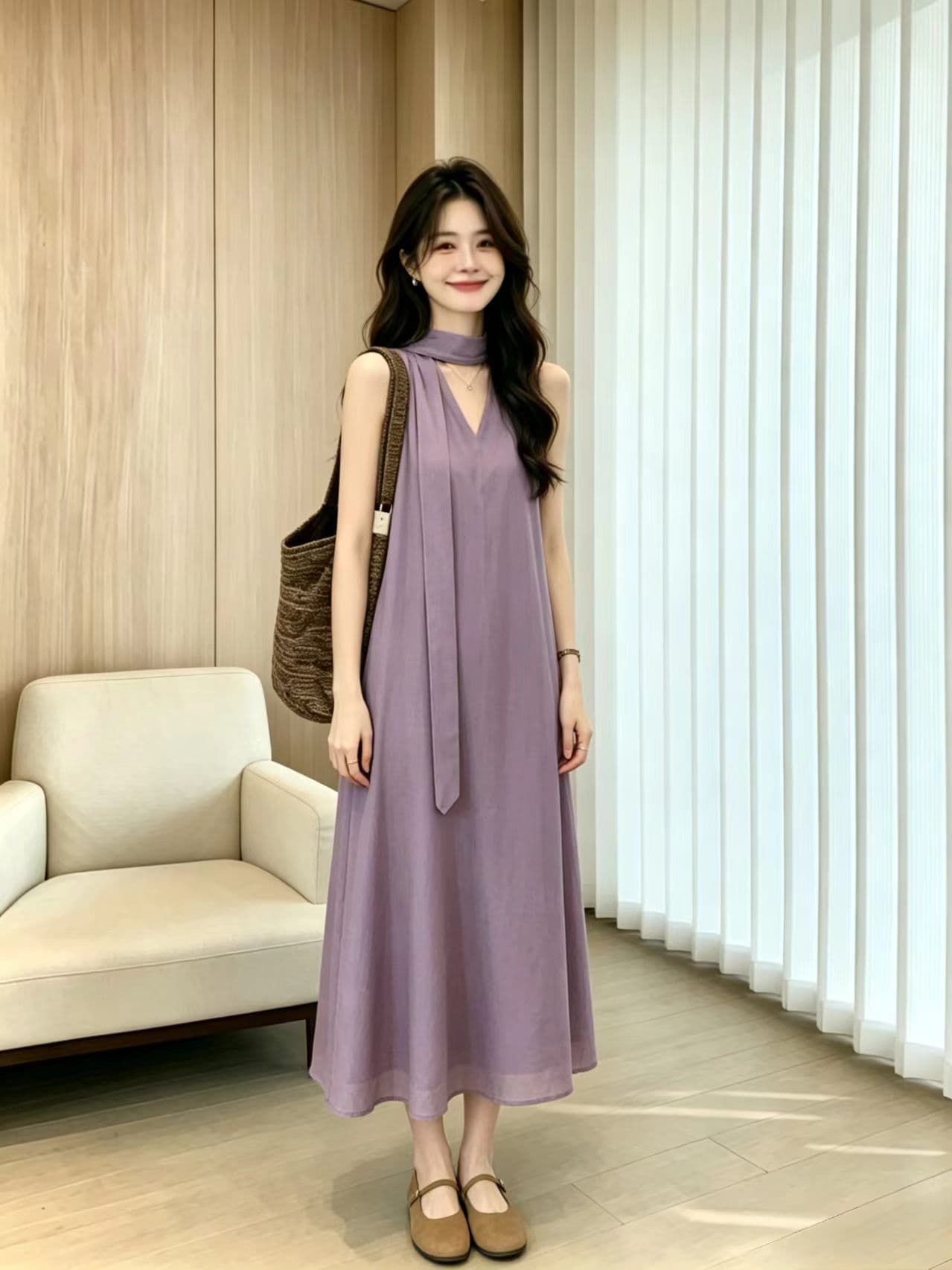 2026 레트로 패션 여름 다용도 디스플레이 풀오버 휴가 캐주얼 민소매 드레스 리본 치마 칼라 대 조끼 상세 이미지 2