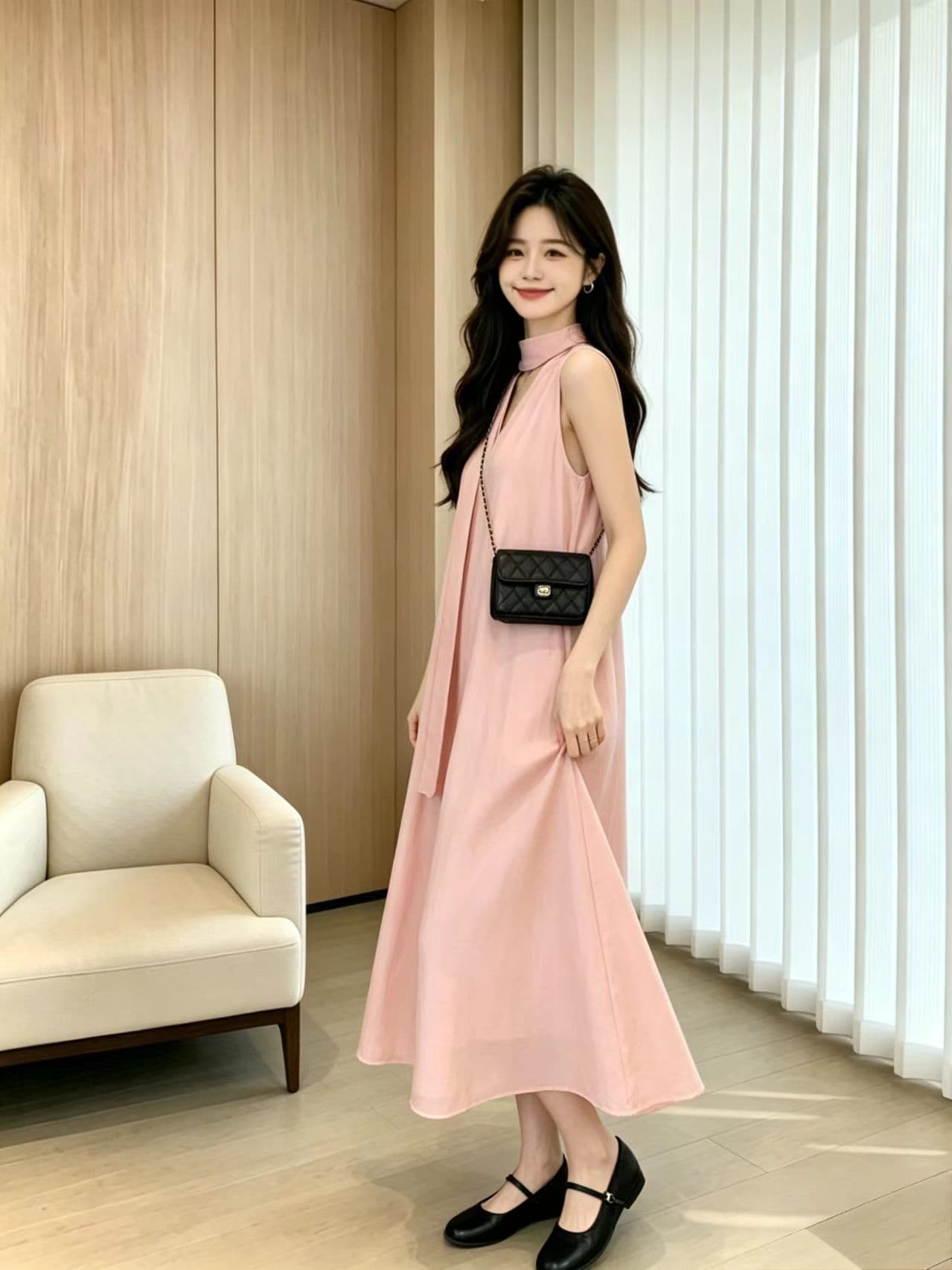 2026 레트로 패션 여름 다용도 디스플레이 풀오버 휴가 캐주얼 민소매 드레스 리본 치마 칼라 대 조끼 상세 이미지 6