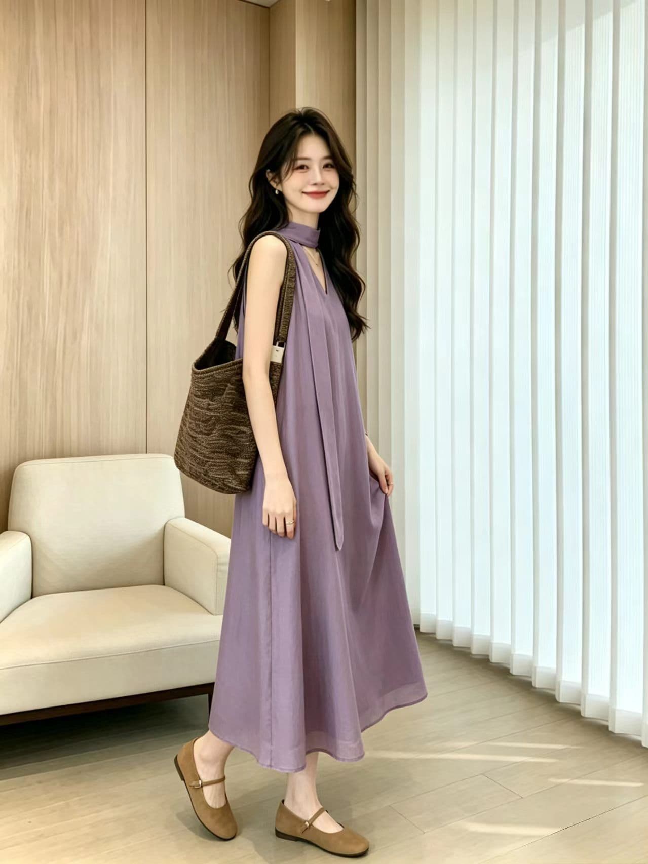 2026 레트로 패션 여름 다용도 디스플레이 풀오버 휴가 캐주얼 민소매 드레스 리본 치마 칼라 대 조끼 상세 이미지 7