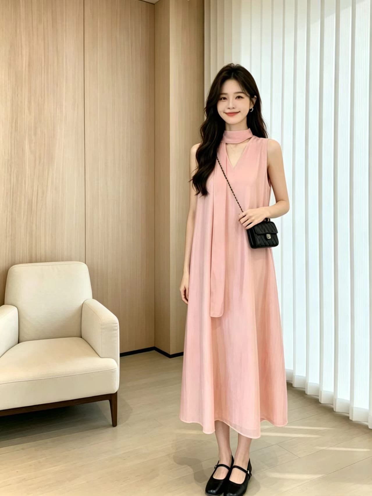 2026 레트로 패션 여름 다용도 디스플레이 풀오버 휴가 캐주얼 민소매 드레스 리본 치마 칼라 대 조끼 상세 이미지 8