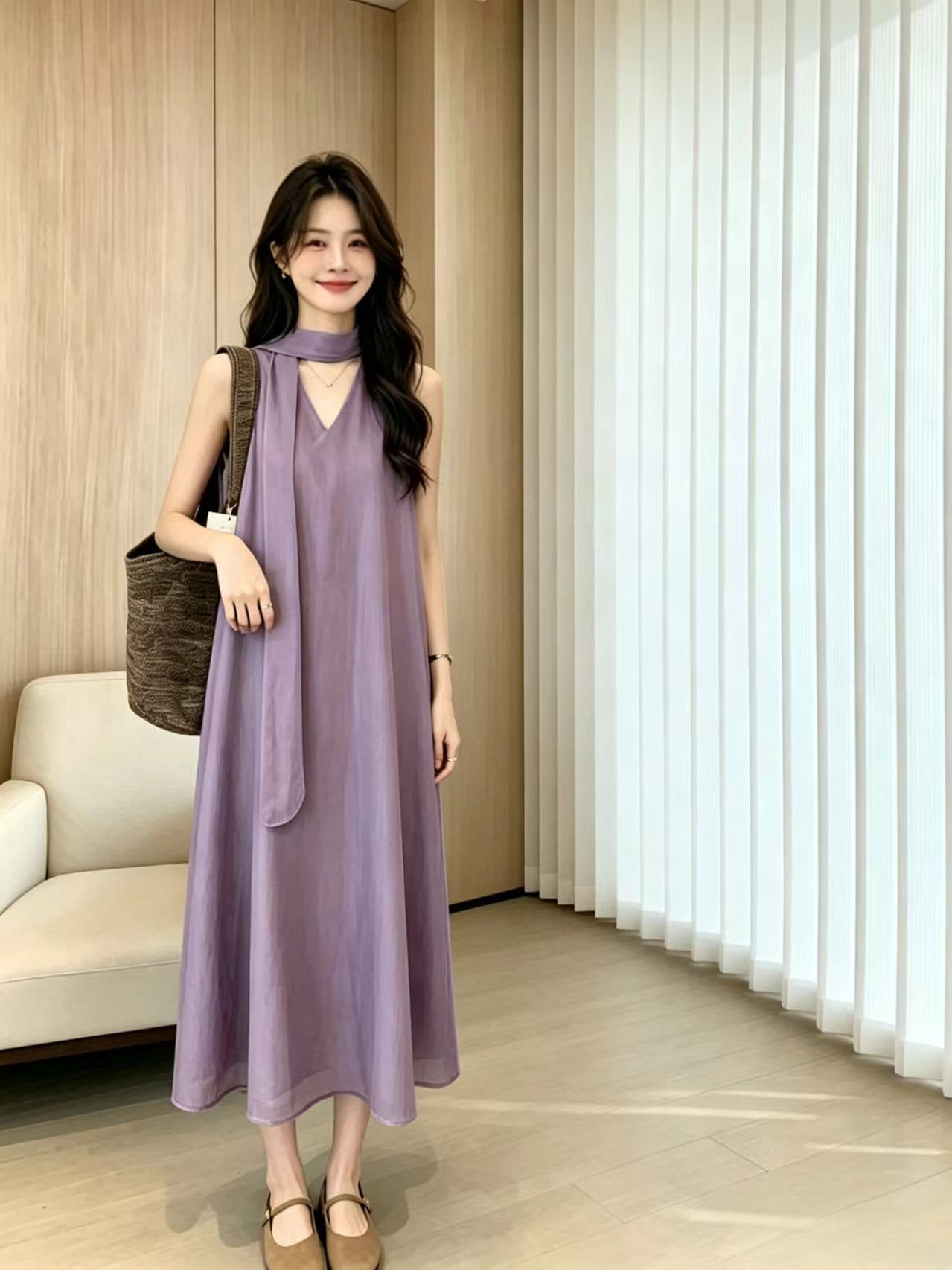 2026 레트로 패션 여름 다용도 디스플레이 풀오버 휴가 캐주얼 민소매 드레스 리본 치마 칼라 대 조끼 상세 이미지 9