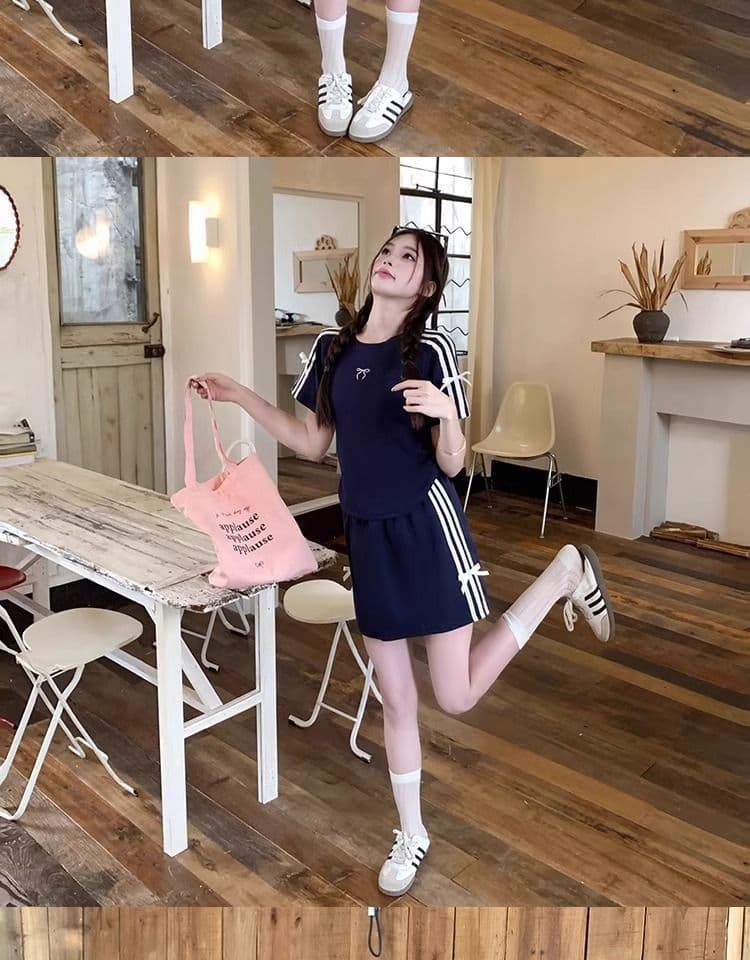 2026 새로운 운동 바람 패션 세트 여성 여름 슬림해 보이는 캐주얼 반팔 맨위 타이트 스커트 반신 스커트 투피스 세트 상세 이미지 5