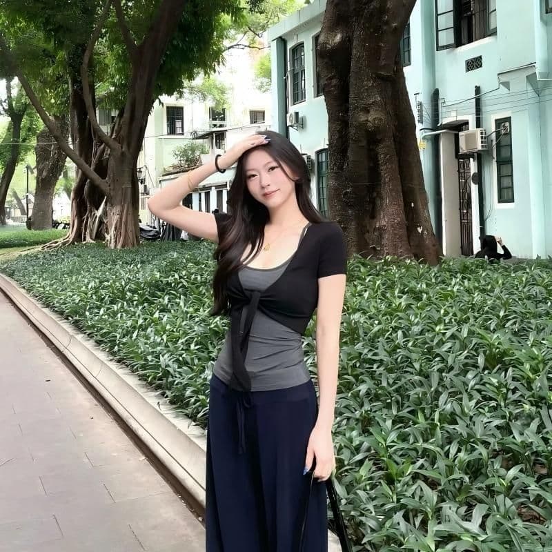 여름 순수한 욕망 몸매 가꾸기 블랙 회색 배색 행침 목 홀로우 아웃 작은 슬링 외부 가져 가라. 쇼트 스타일 오픈 가디건 레트로 절묘한 투피스 세트 상세 이미지 1