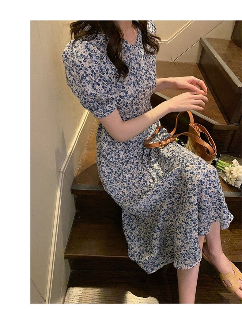 프랑스식 버블 반팔 꽃무늬 드레스 고급 센스 2026 년 새로운 허리 수축 인어 꼬리 스커트 아이들 여름 롱 스커트 상세 이미지 4