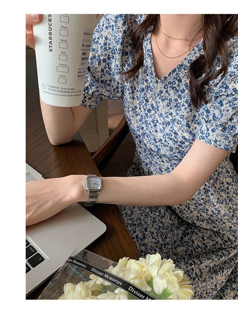 프랑스식 버블 반팔 꽃무늬 드레스 고급 센스 2026 년 새로운 허리 수축 인어 꼬리 스커트 아이들 여름 롱 스커트 상세 이미지 11