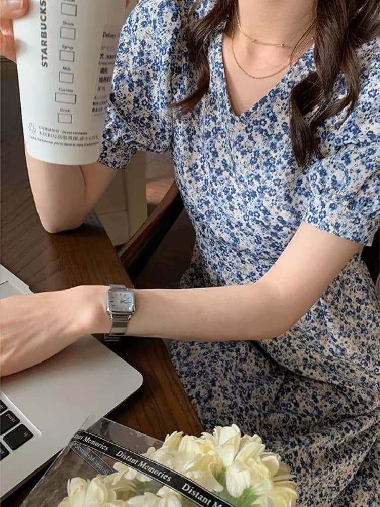 프랑스식 버블 반팔 꽃무늬 드레스 고급 센스 2026 년 새로운 허리 수축 인어 꼬리 스커트 아이들 여름 롱 스커트 상세 이미지 16