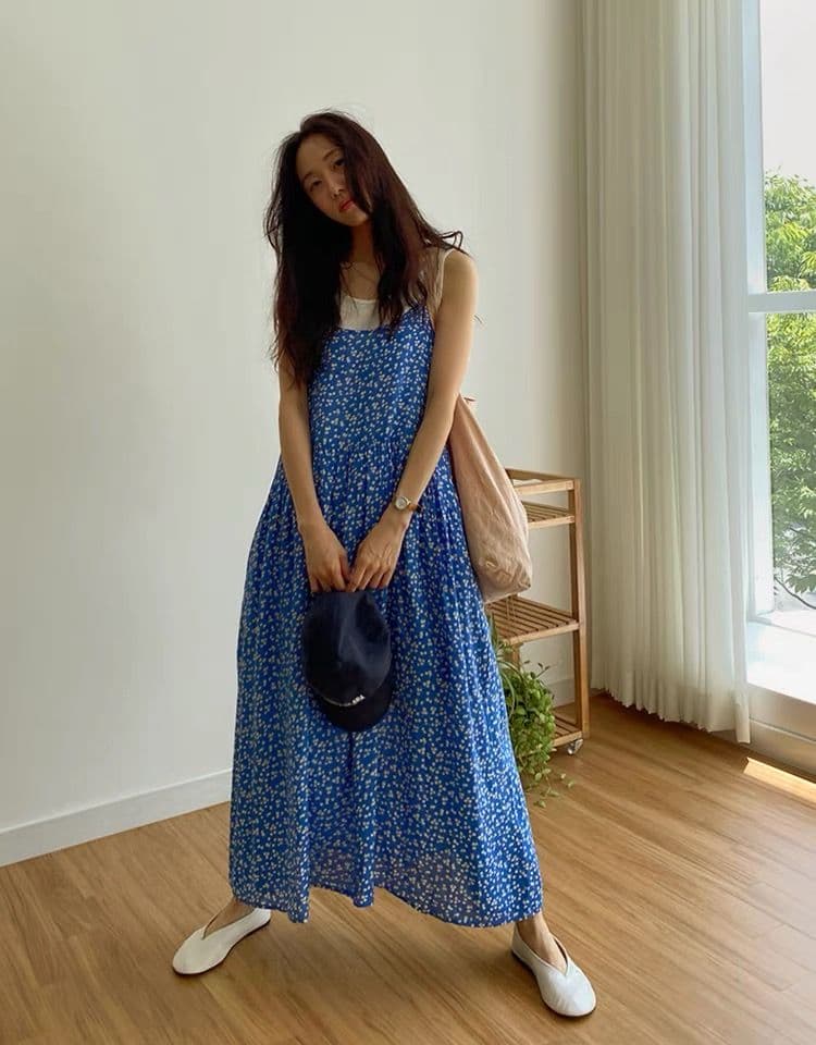 여성 드레스 여름 2026 새로운 한국 귀여운 꽃 민소매 꽃무늬 a 글꼴 조끼 슬립 길다 치마 상세 이미지 2
