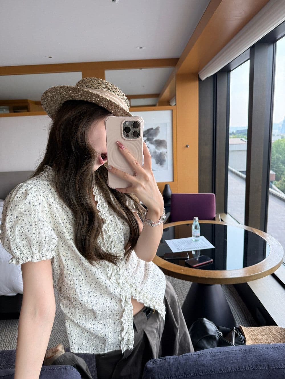 원본 원단 프릴 반팔 셔츠 여성 여름 V넥 몸매 가꾸기 슬림해 보이는 거품 소매 프랑스식 맨위 상세 이미지 14