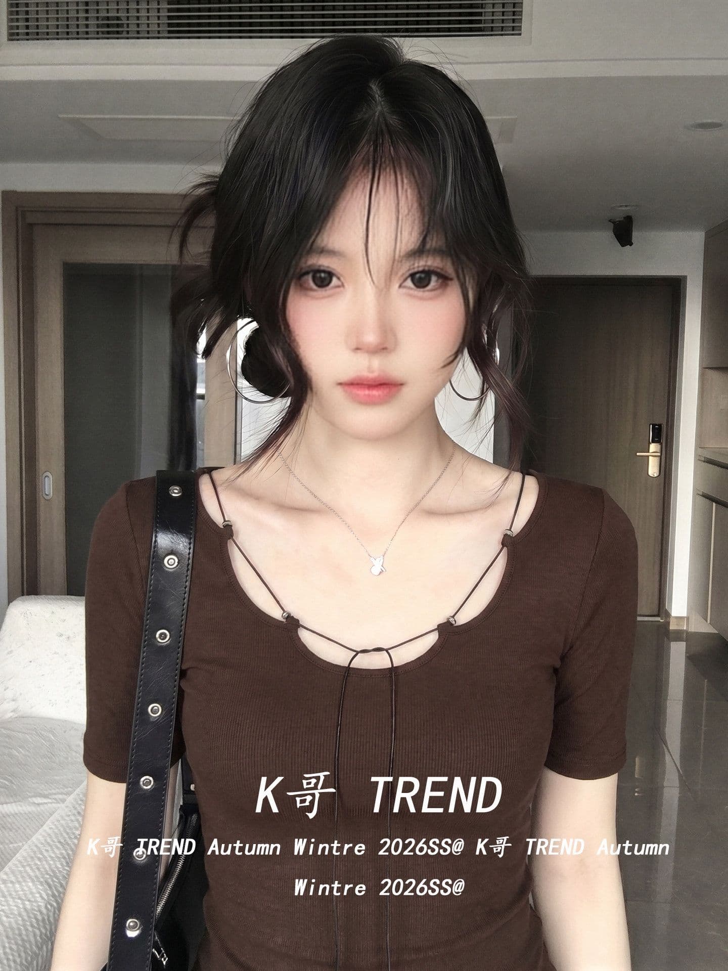 사람들 면 260 그램 핫걸 바람 커피 색상 반팔 티셔츠 여성 여름 디자인 센스 레이스업 몸매 가꾸기 슬림해 보이는 맨위 상세 이미지 10