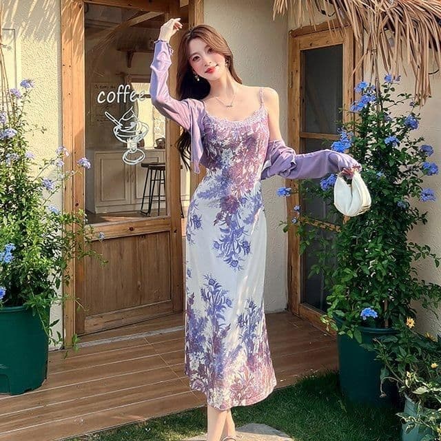 오즈의 마법사 마이크로 지방 mm 새로운 중식 꽃 슬립 드레스 오픈 가디건 빅 사이즈 세트 그룹 상세 이미지 1