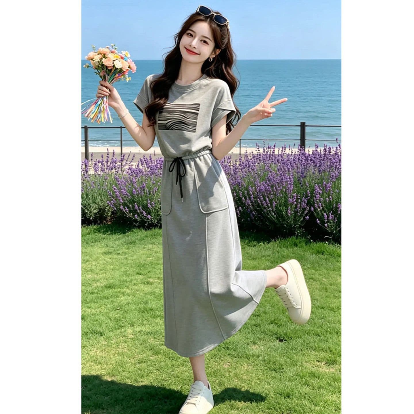 차가운 실크 코튼 2026 여름 새로운 패션 캐주얼 스포츠 슈트 여성 외국 가스 반팔 반신 스커트 투피스 세트 트렌디 상세 이미지 12
